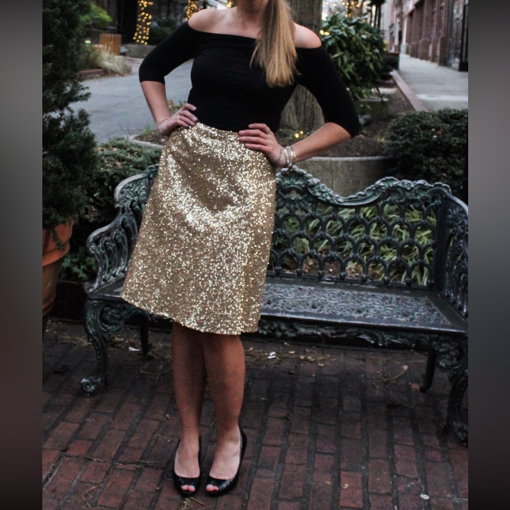 Gold Sequin Midi Skirt